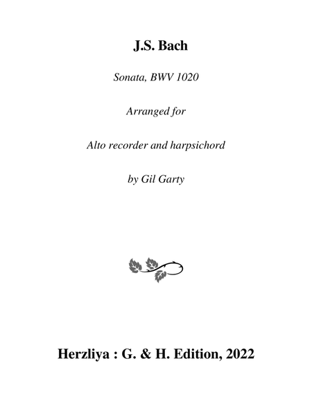 Sonata, BWV 1020 (Arranged for alto recorder and harpsichord)