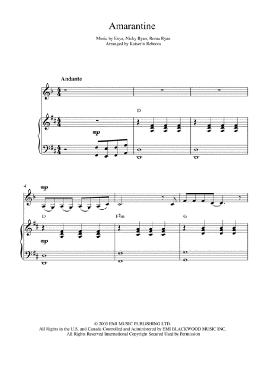 Amarantine Clarinet Solo scores gallery preview page 1