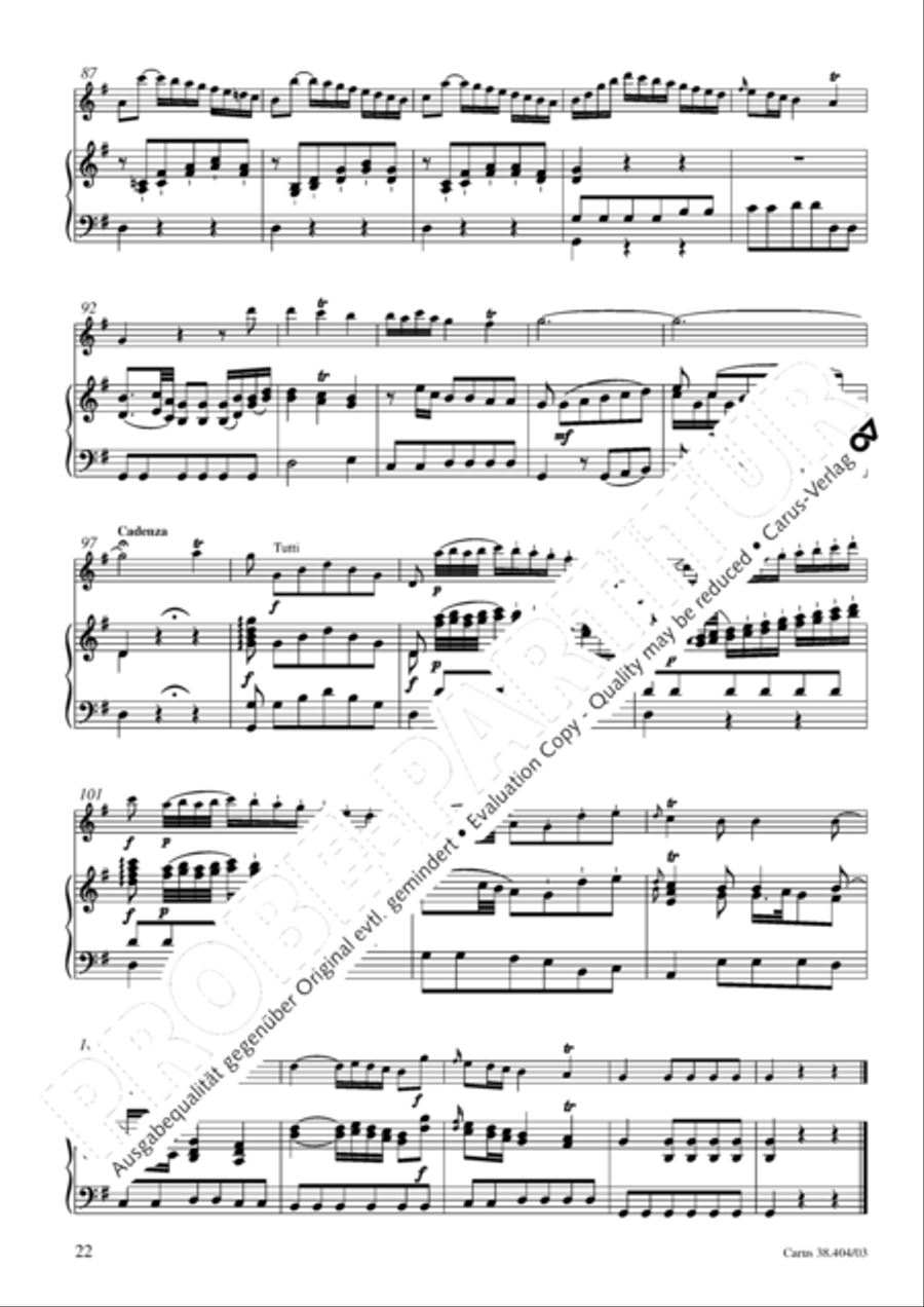 Concerto for Flute in D major (Concerto per il Flauto traverso in D / Flotenkonzert in D) Flute Solo scores gallery preview page 23