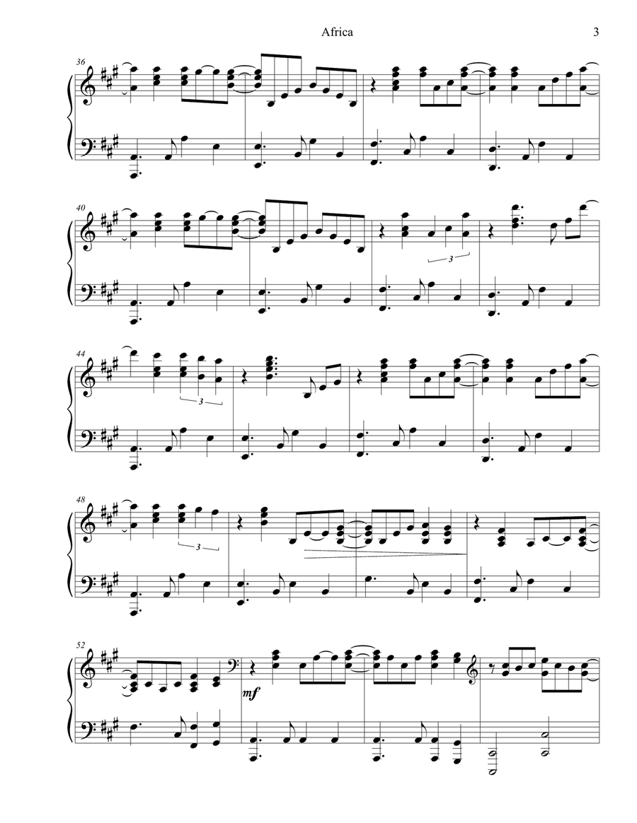 Africa Africa Piano Solo scores gallery preview page 4