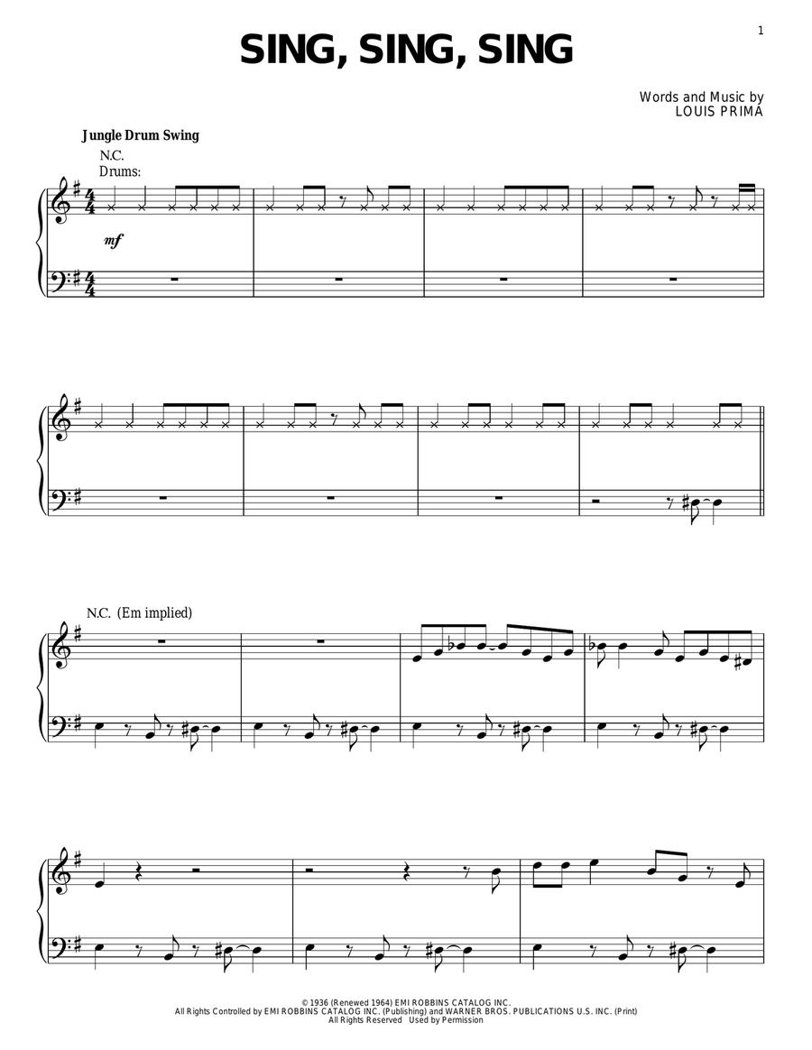 Sing, Sing, Sing Piano Solo scores gallery preview page 1