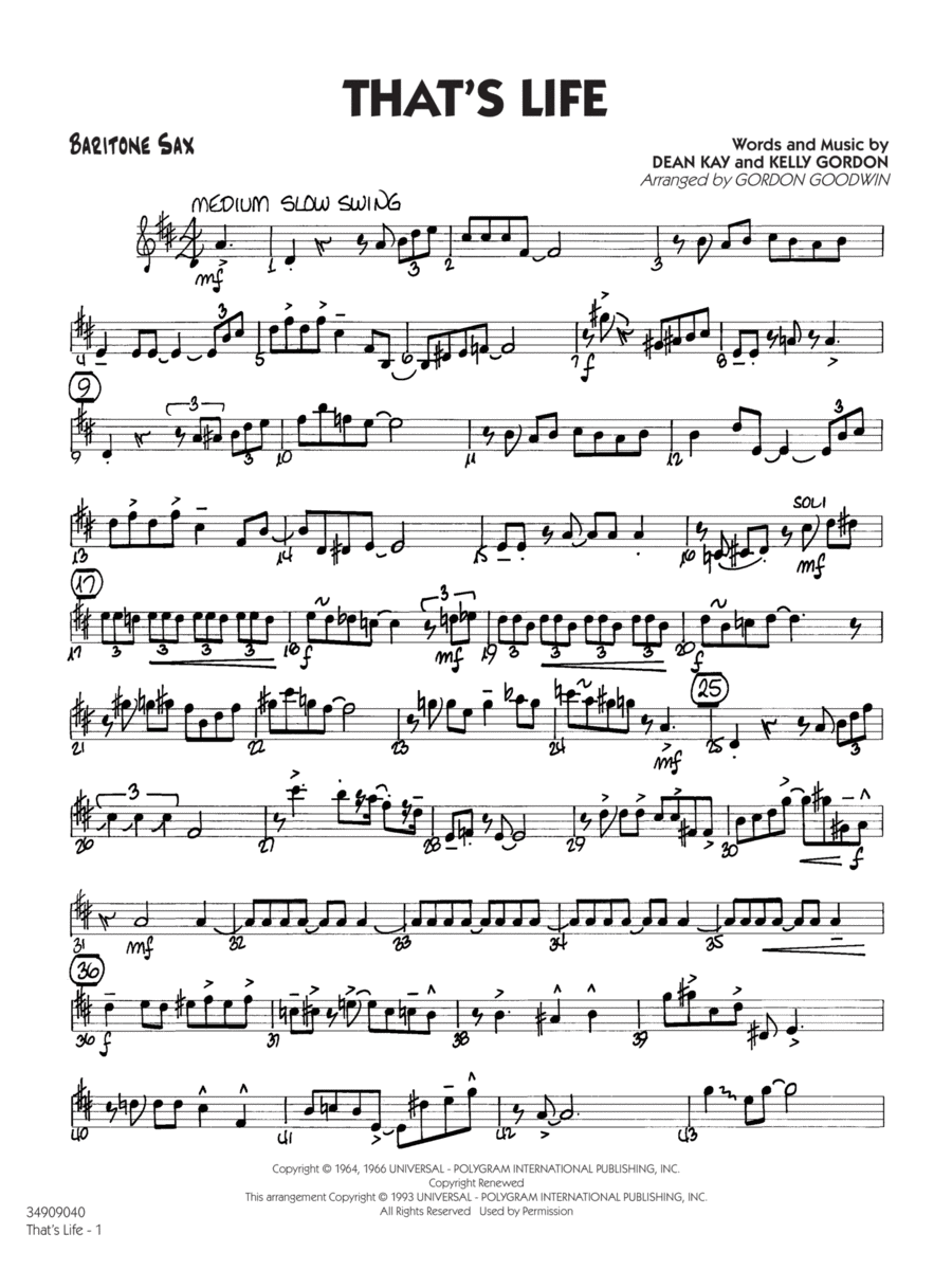 That's Life - Baritone Sax