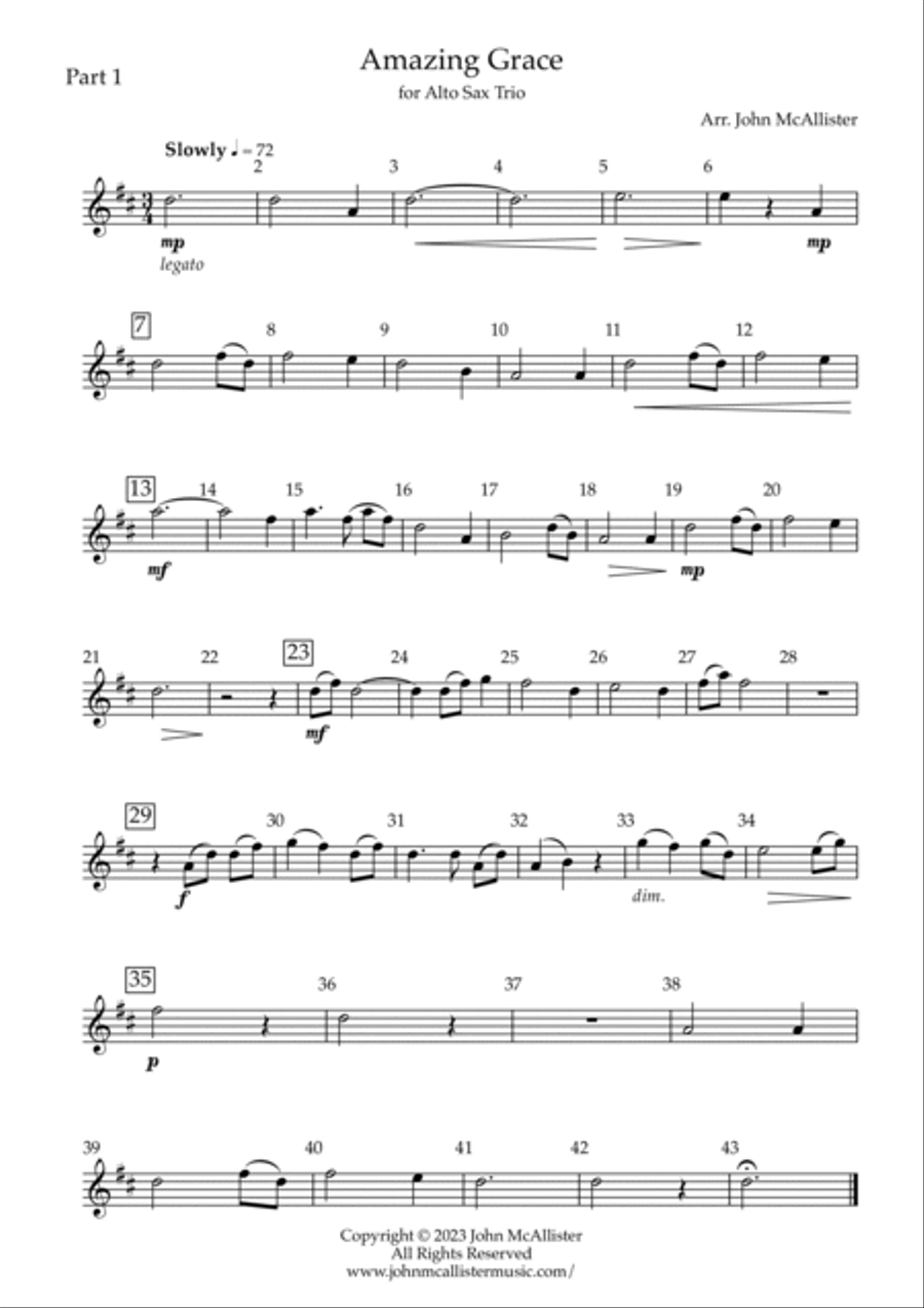 Amazing Grace for Saxophone Trio Woodwind Trio scores gallery preview page 3