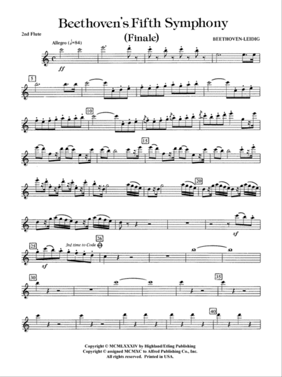 Beethoven's 5th Symphony, Finale: 2nd Flute Full Orchestra scores gallery preview page 1