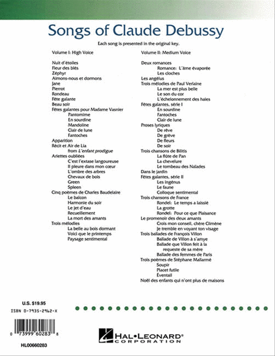 Songs of Claude Debussy – Volume II Medium Voice scores gallery preview page 2