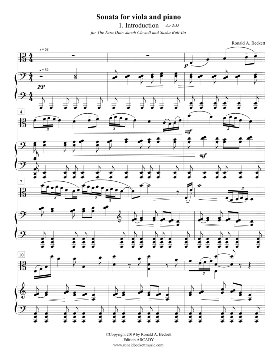 Sonata for Viola and Piano Piano Accompaniment scores gallery preview page 1