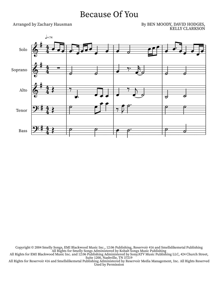 Because Of You Because Of You 4-Part scores gallery preview page 1