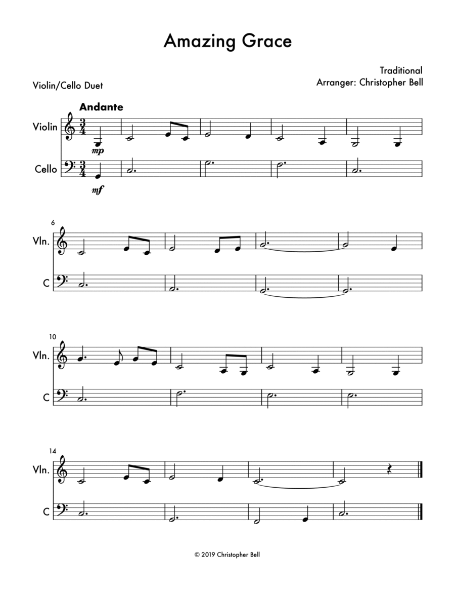 Amazing Grace - Violin/Cello Duet String Duet scores gallery preview page 1