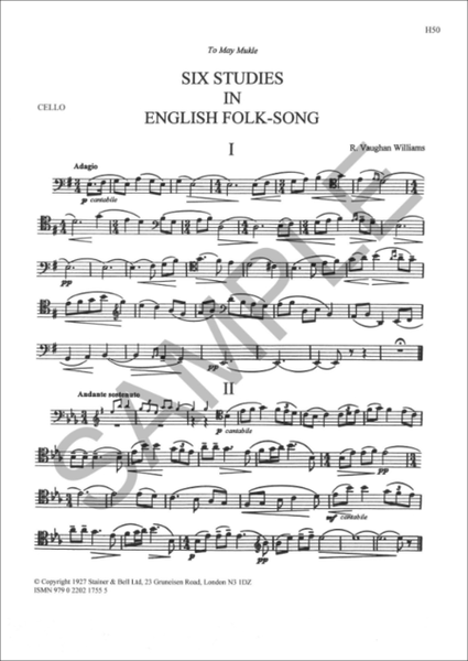 Six Studies in English Folk Song. Cello part