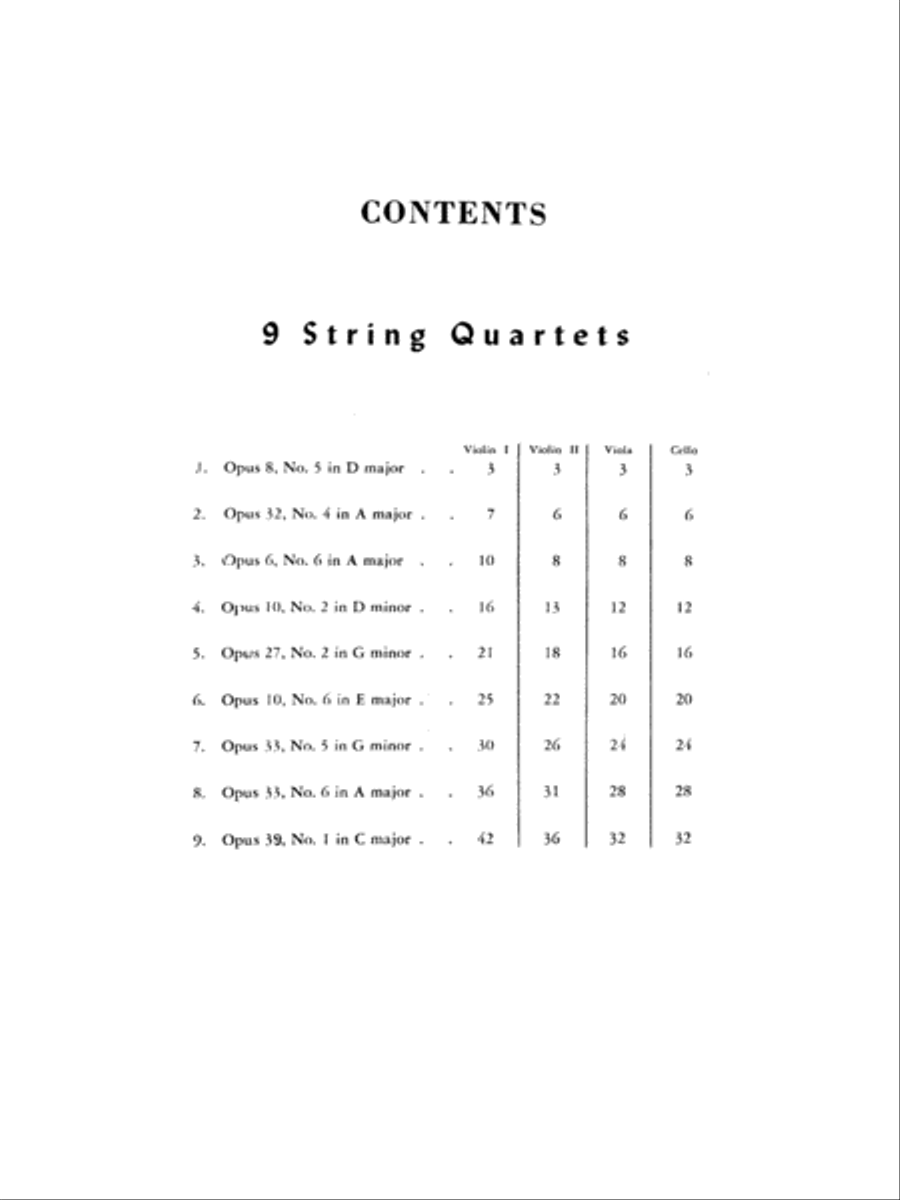 Nine Selected String Quartets