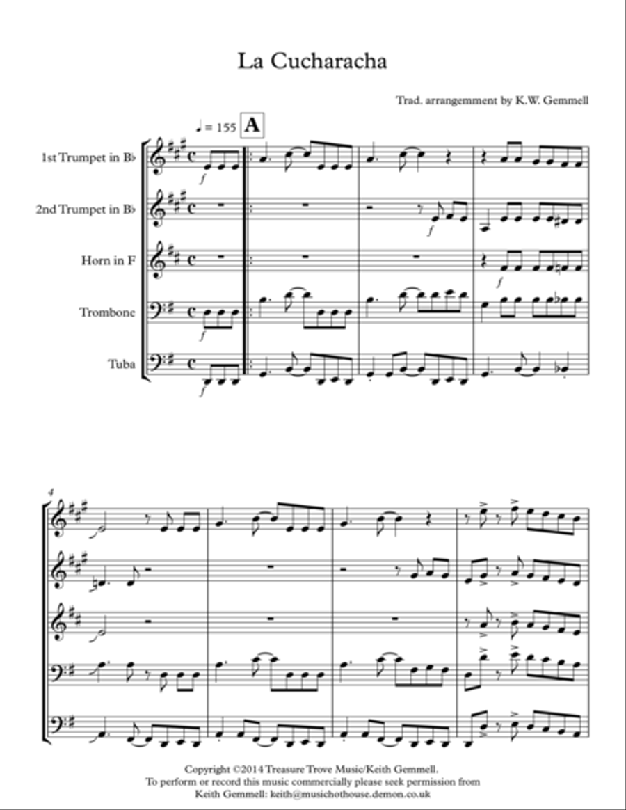 La Cucuracha: Brass Quintet Brass Quintet scores gallery preview page 1