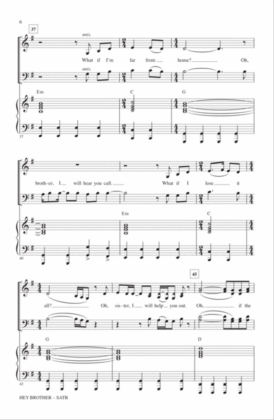 Hey Brother Hey Brother 4-Part scores gallery preview page 5