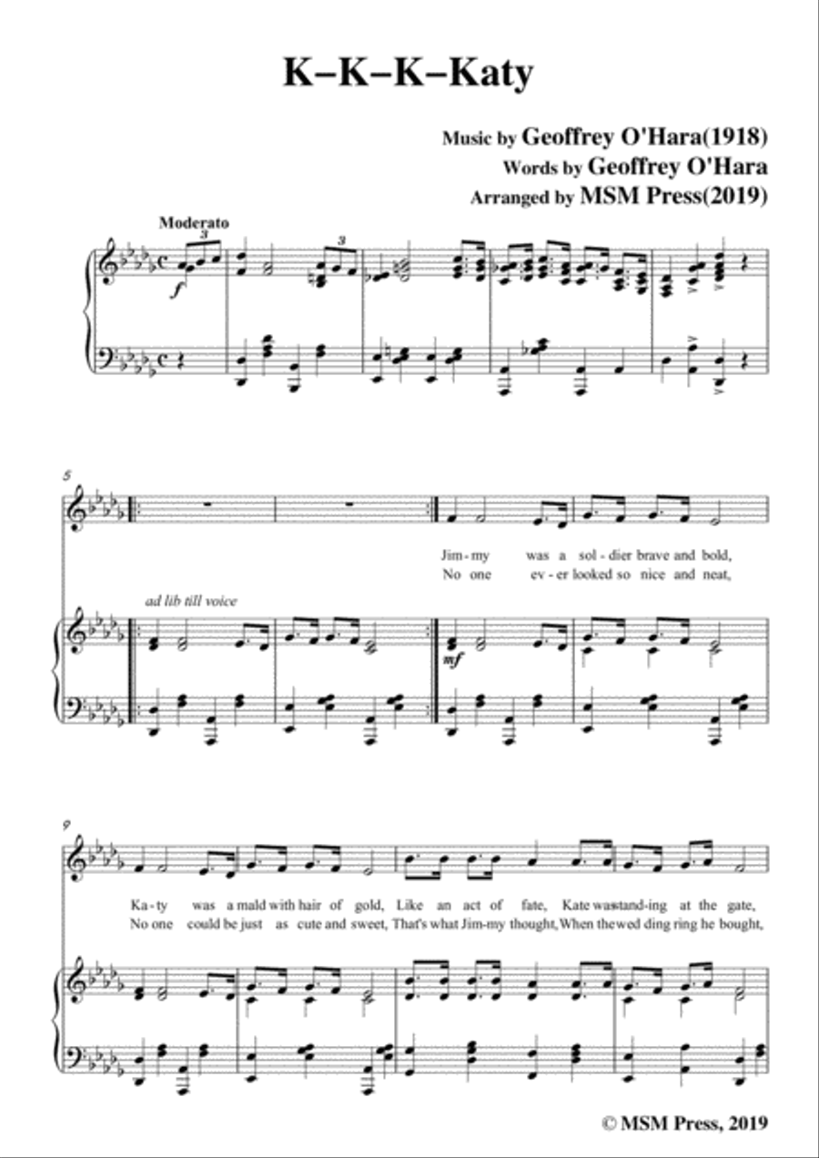 Geoffrey O'Hara-K-K-K-Katy,in D flat Major,for Voice and Piano Voice Solo scores gallery preview page 3