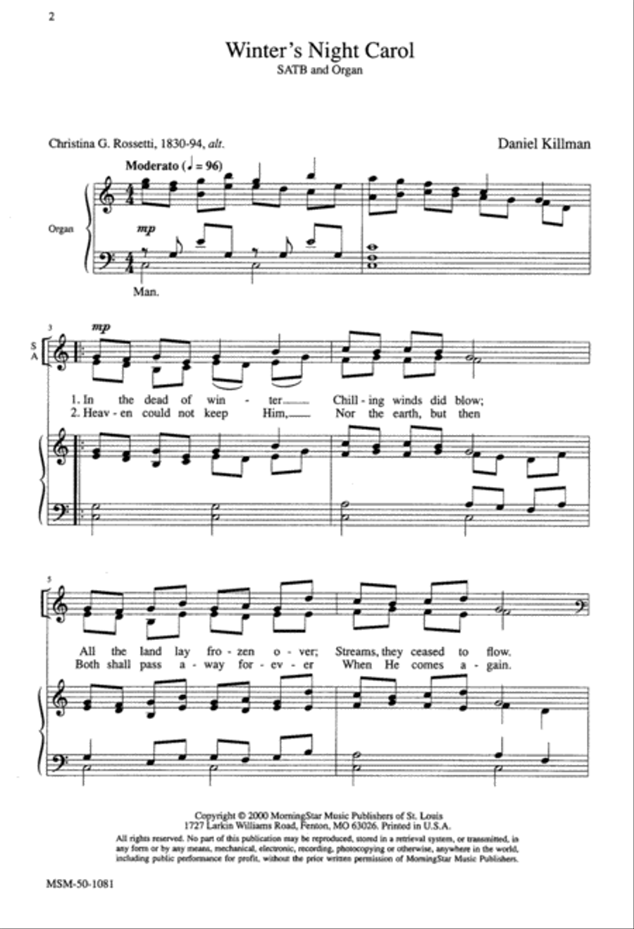 Winter's Night Carol 4-Part scores gallery preview page 1