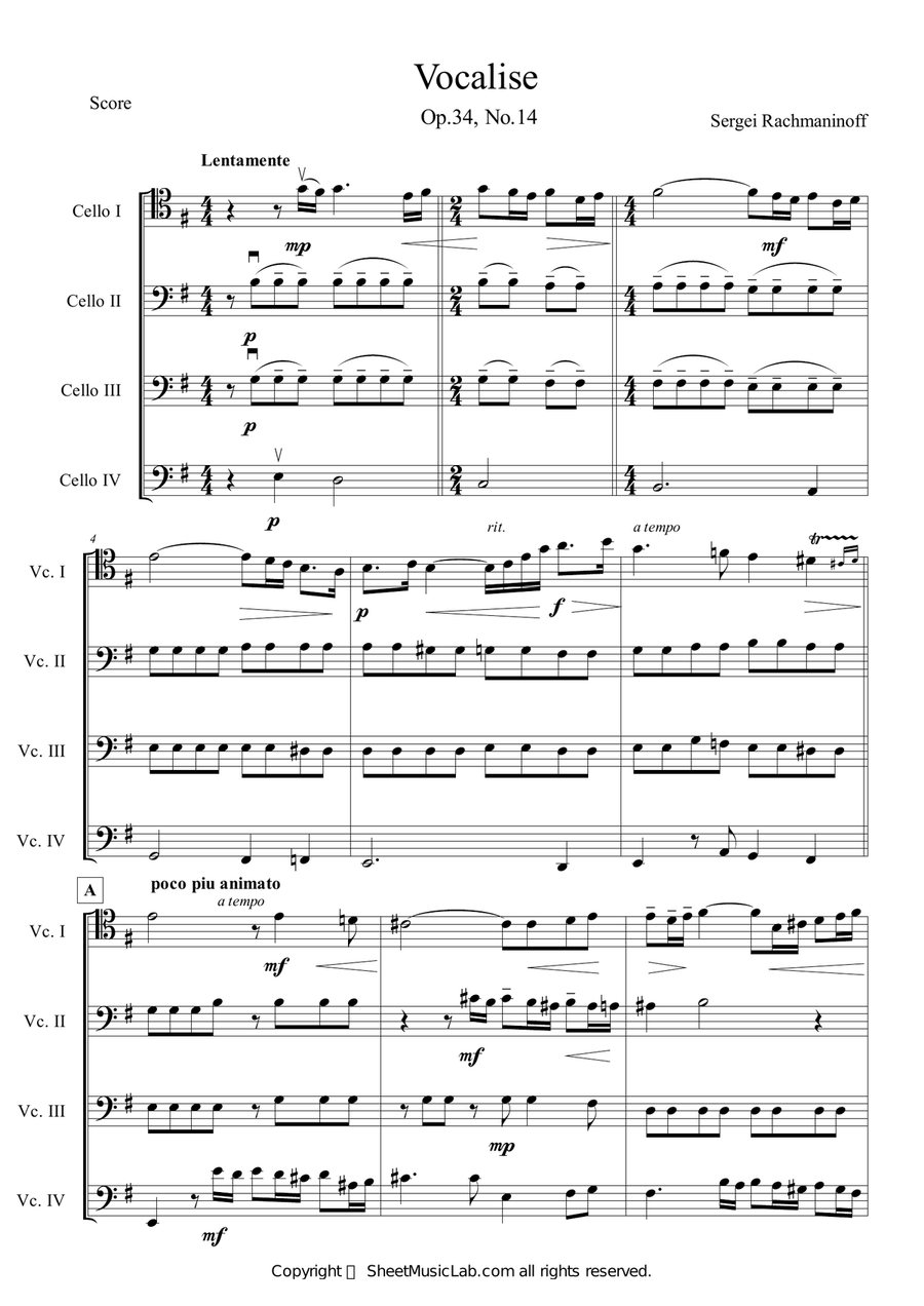 Vocalise Op.34, No.14 Score - Digital Sheet Music
