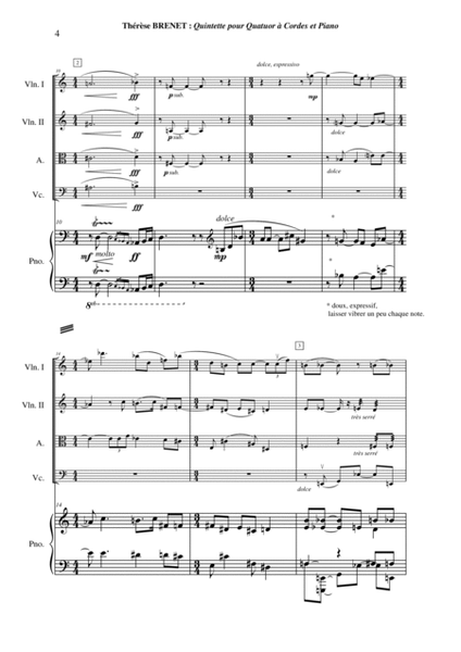 Thérèse Brenet : Quintet for two violins, viola, violoncello and piano