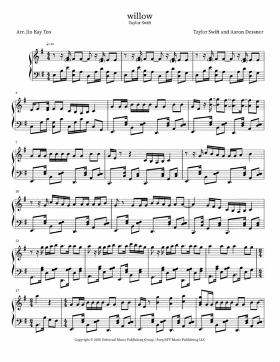 Willow Piano Solo scores gallery preview page 1