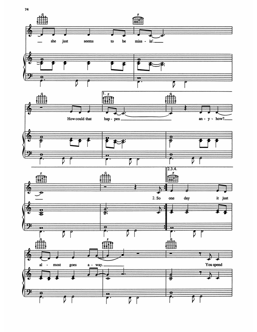 No Questions Asked Piano, Vocal, Guitar scores gallery preview page 3