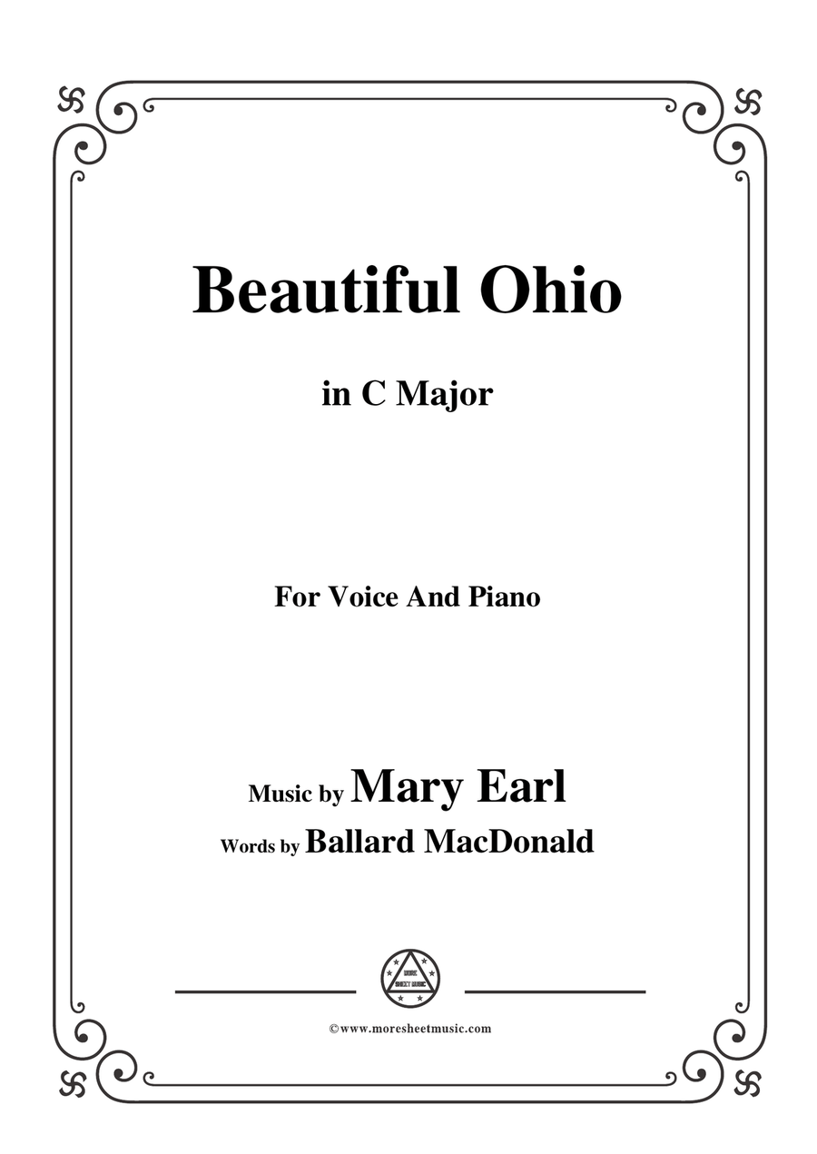 Mary Earl-Beautiful Ohio,in C Major,for Voice and Piano Piano, Vocal scores gallery preview page 1