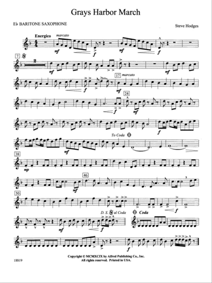 Grays Harbor March: E-flat Baritone Saxophone Concert Band scores gallery preview page 1