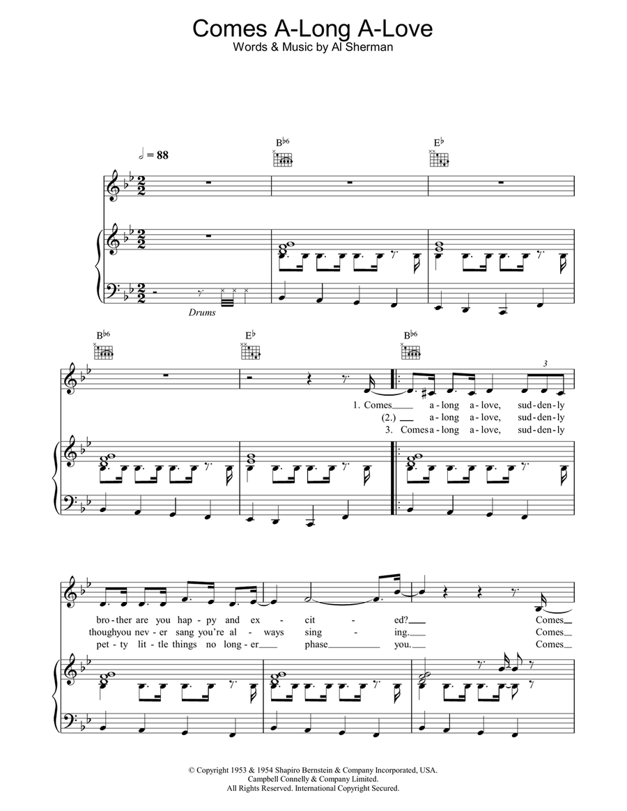 Comes A-Long A-Love Piano, Vocal, Guitar scores gallery preview page 1