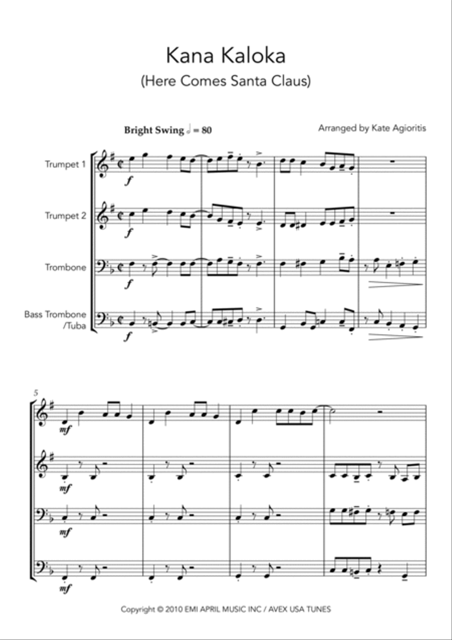 Kana Kaloka (here Comes Santa Claus) Brass Quartet scores gallery preview page 3