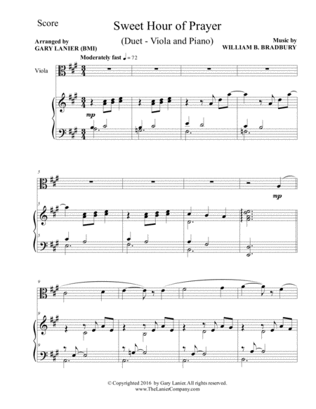 SWEET HOUR OF PRAYER (Duet – Viola & Piano with Score/Part) image number null