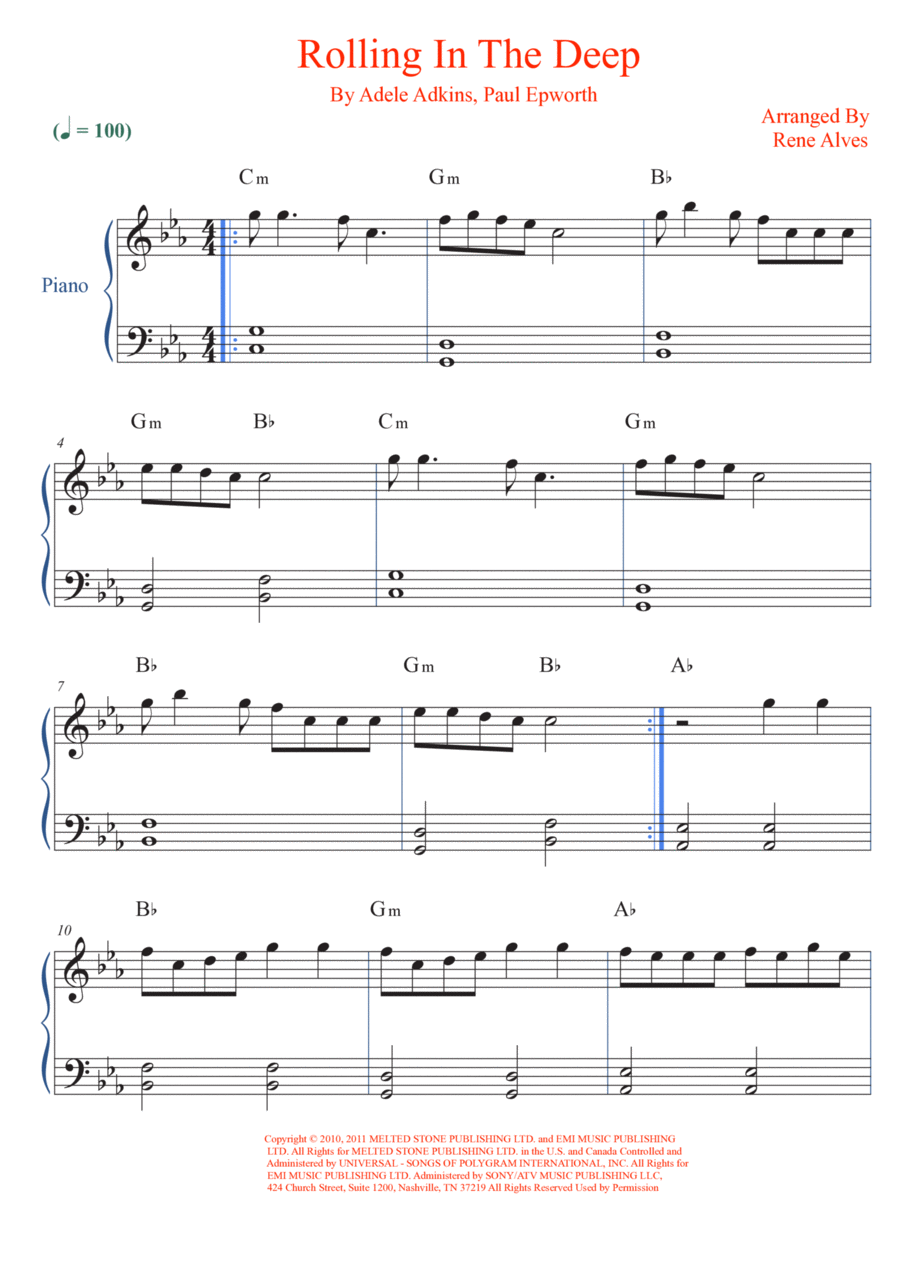 Rolling In The Deep Easy Piano scores gallery preview page 1