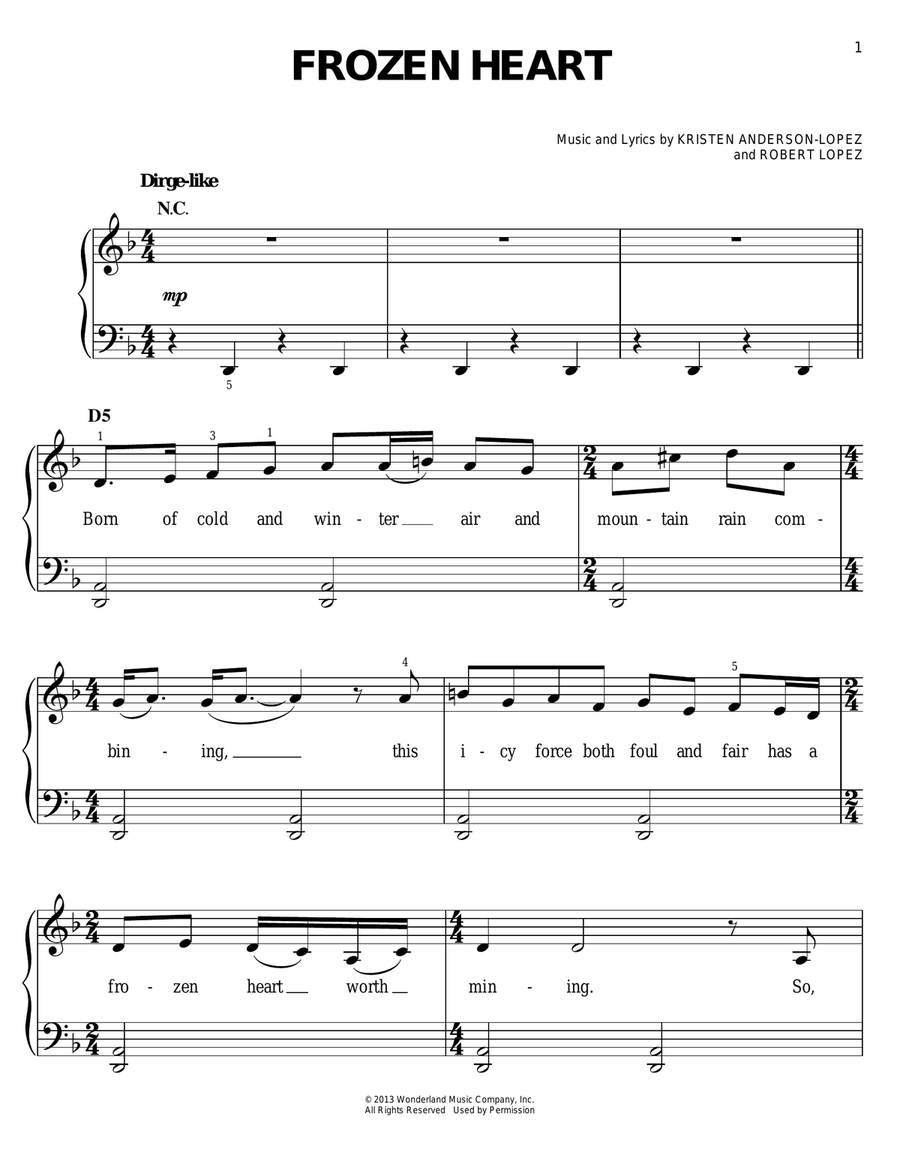 Frozen Heart (from Disney's Frozen) Easy Piano scores gallery preview page 1