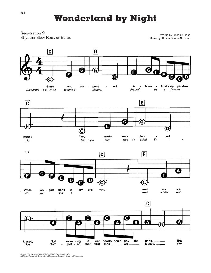 Wonderland By Night Electronic Keyboard scores gallery preview page 1