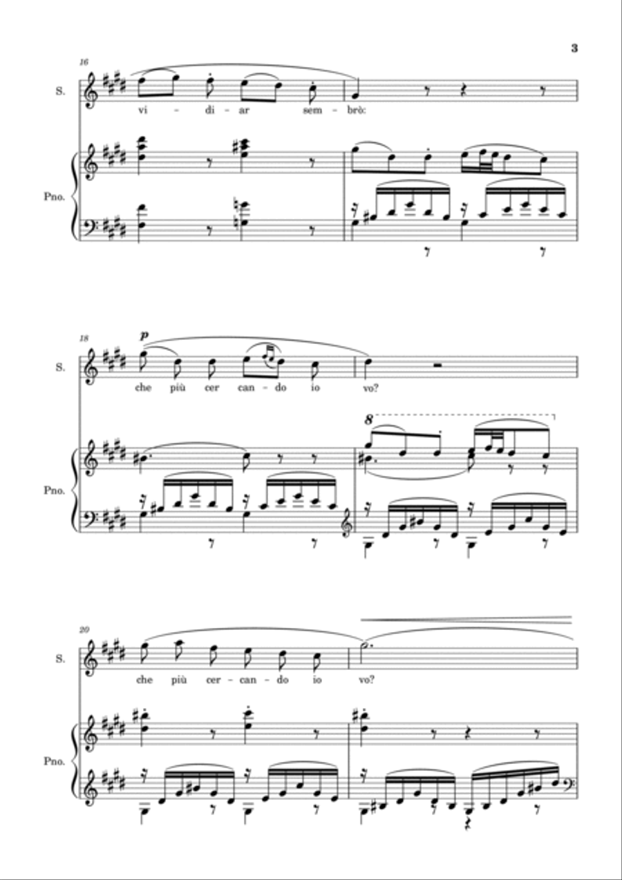 Una Furtiva Lagrima (Soprano in C#m) Piano, Vocal, Guitar scores gallery preview page 3