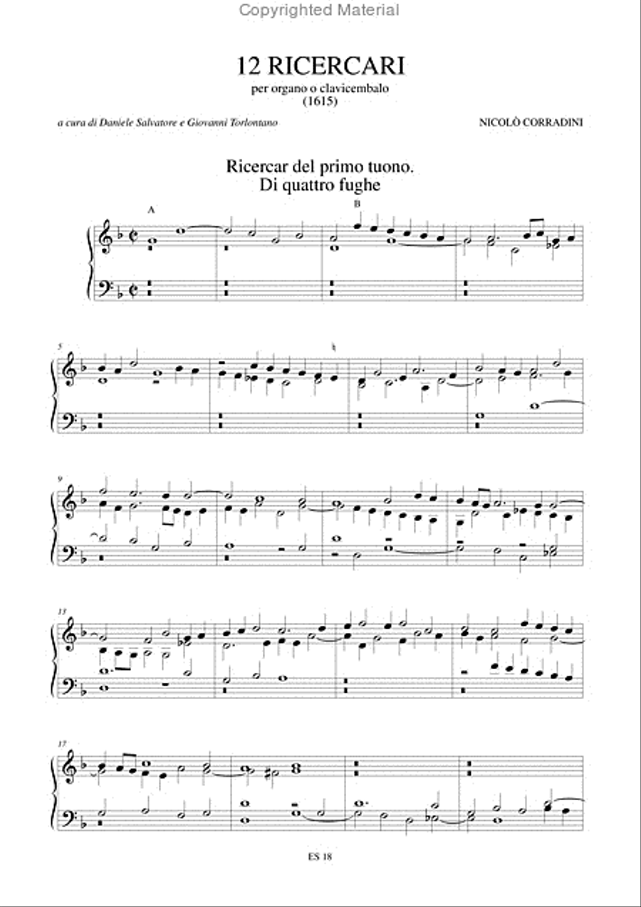 12 Ricercares (1615) for Organ or Harpsichord Harpsichord scores gallery preview page 2