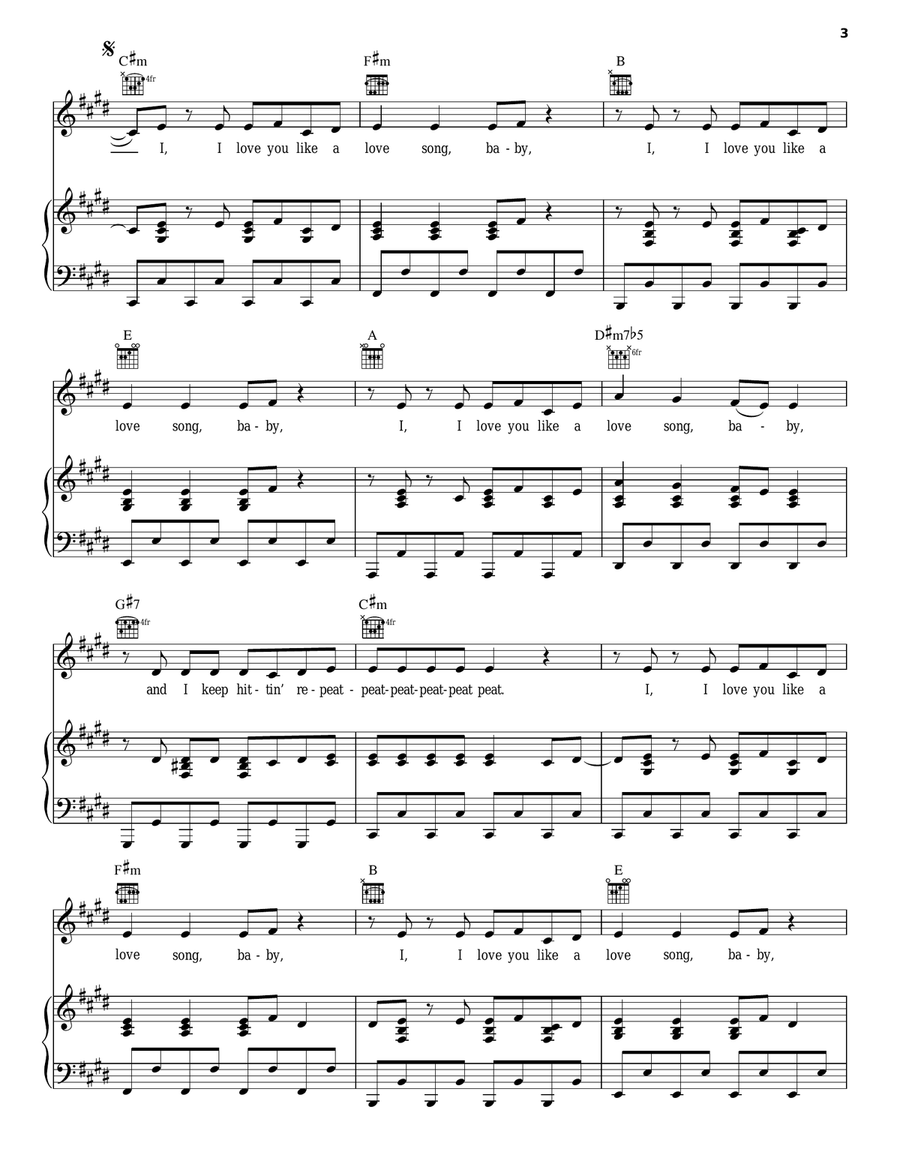 Love You Like A Love Song Piano, Vocal, Guitar scores gallery preview page 3