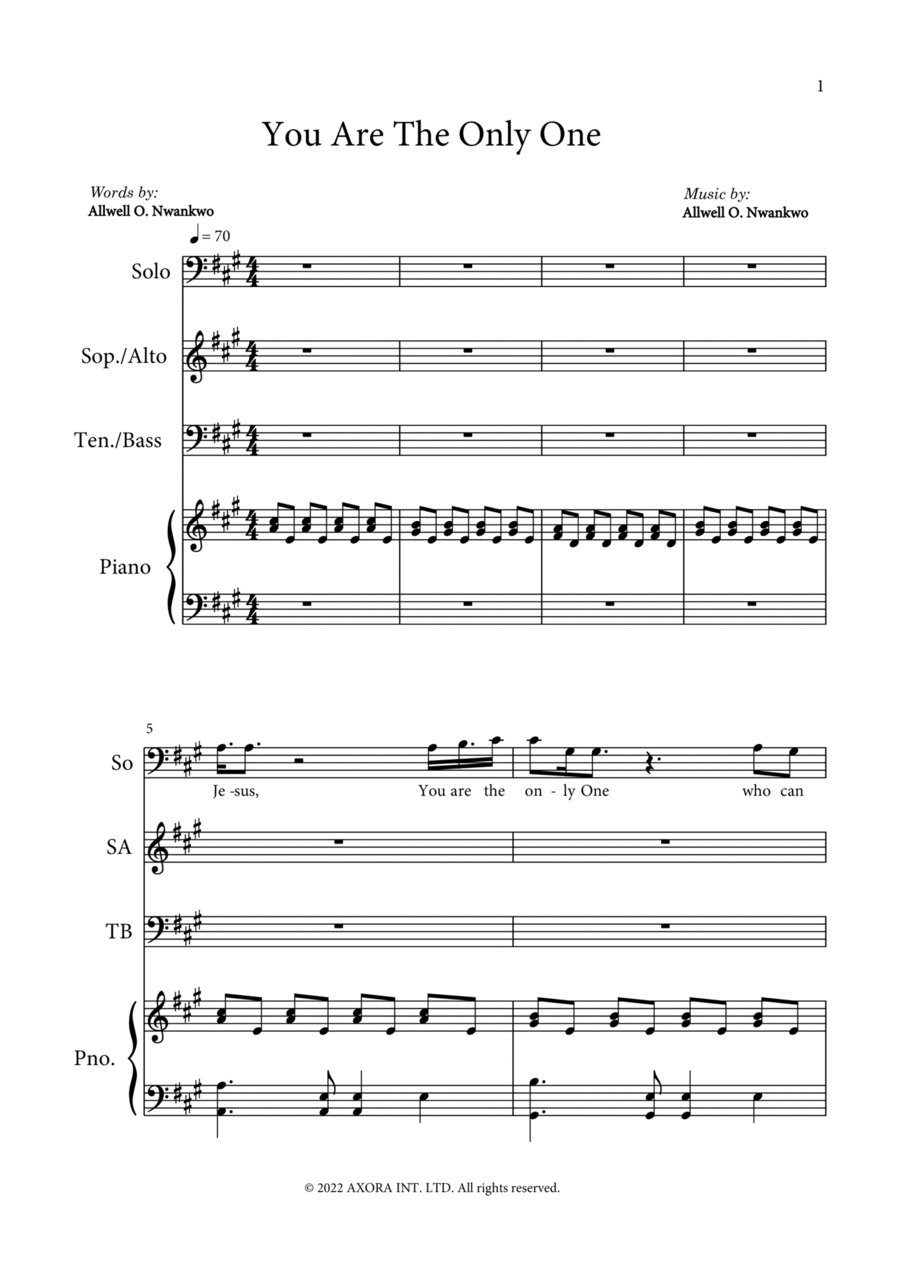 You Are The Only One 4-Part scores gallery preview page 1
