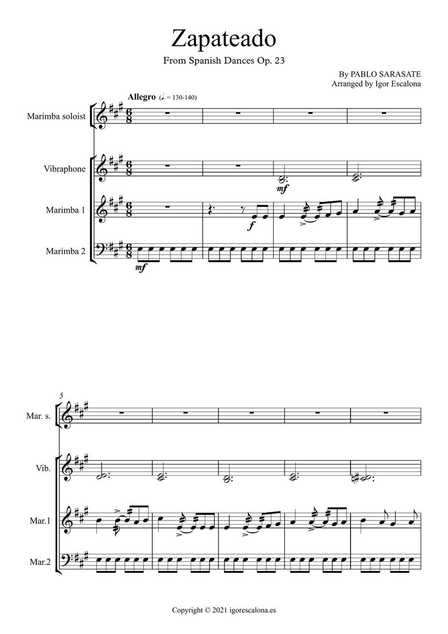 Zapateado by Pablo Sarasate for Percussion ensemble Percussion Ensemble scores gallery preview page 3