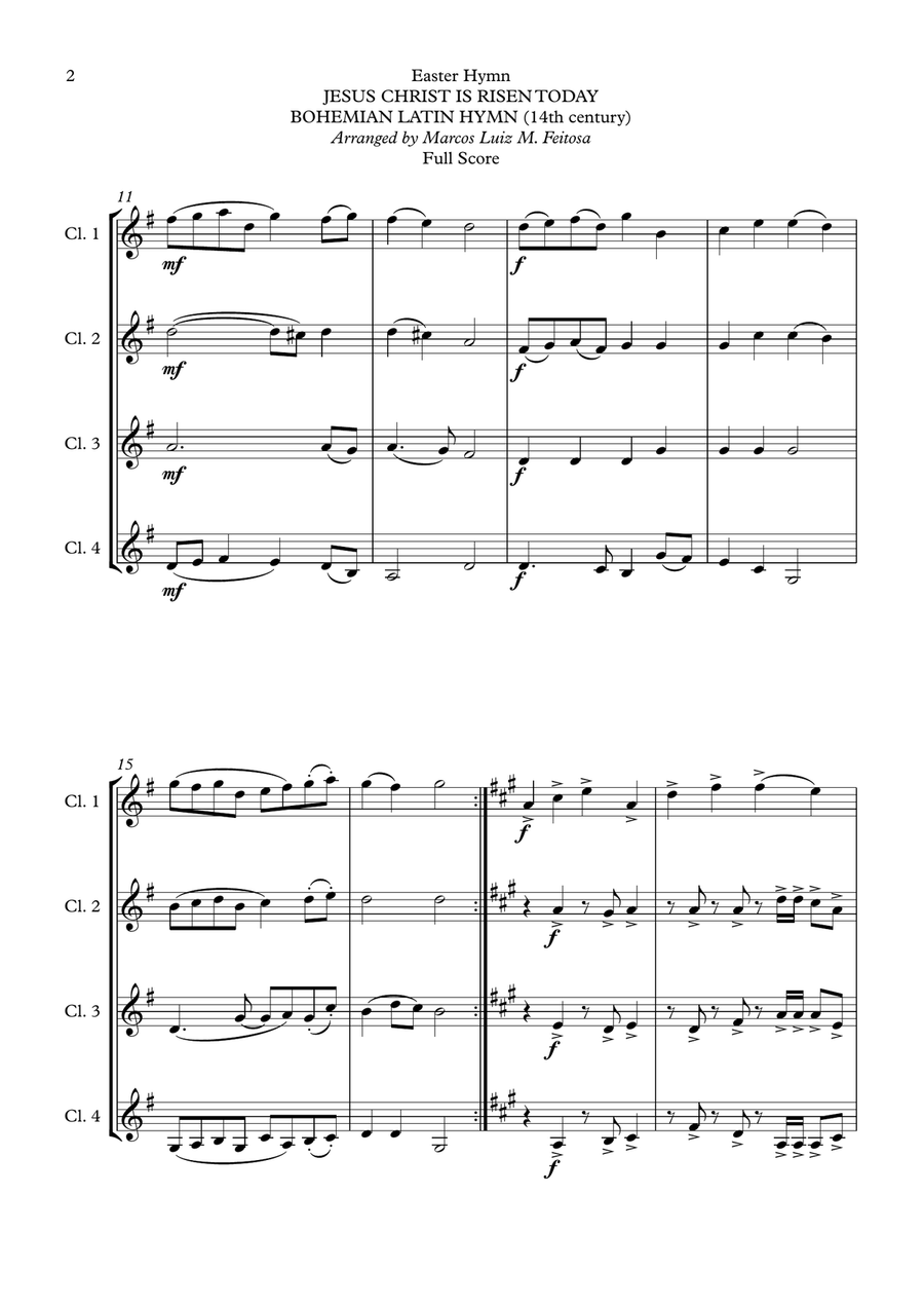 Easter Hymn (Jesus Christ is Risen Today) - Clarinet Quartet Clarinet Quartet scores gallery preview page 4
