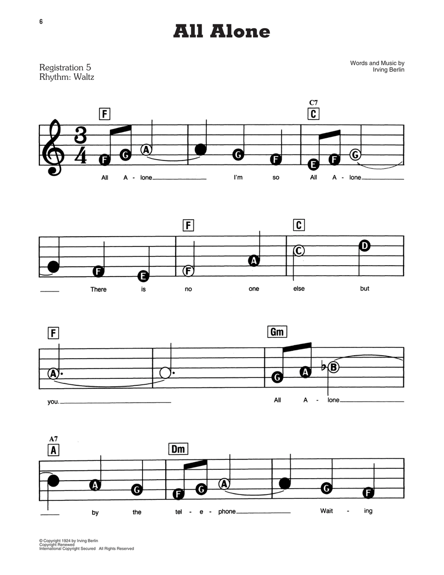 All Alone Electronic Keyboard scores gallery preview page 1