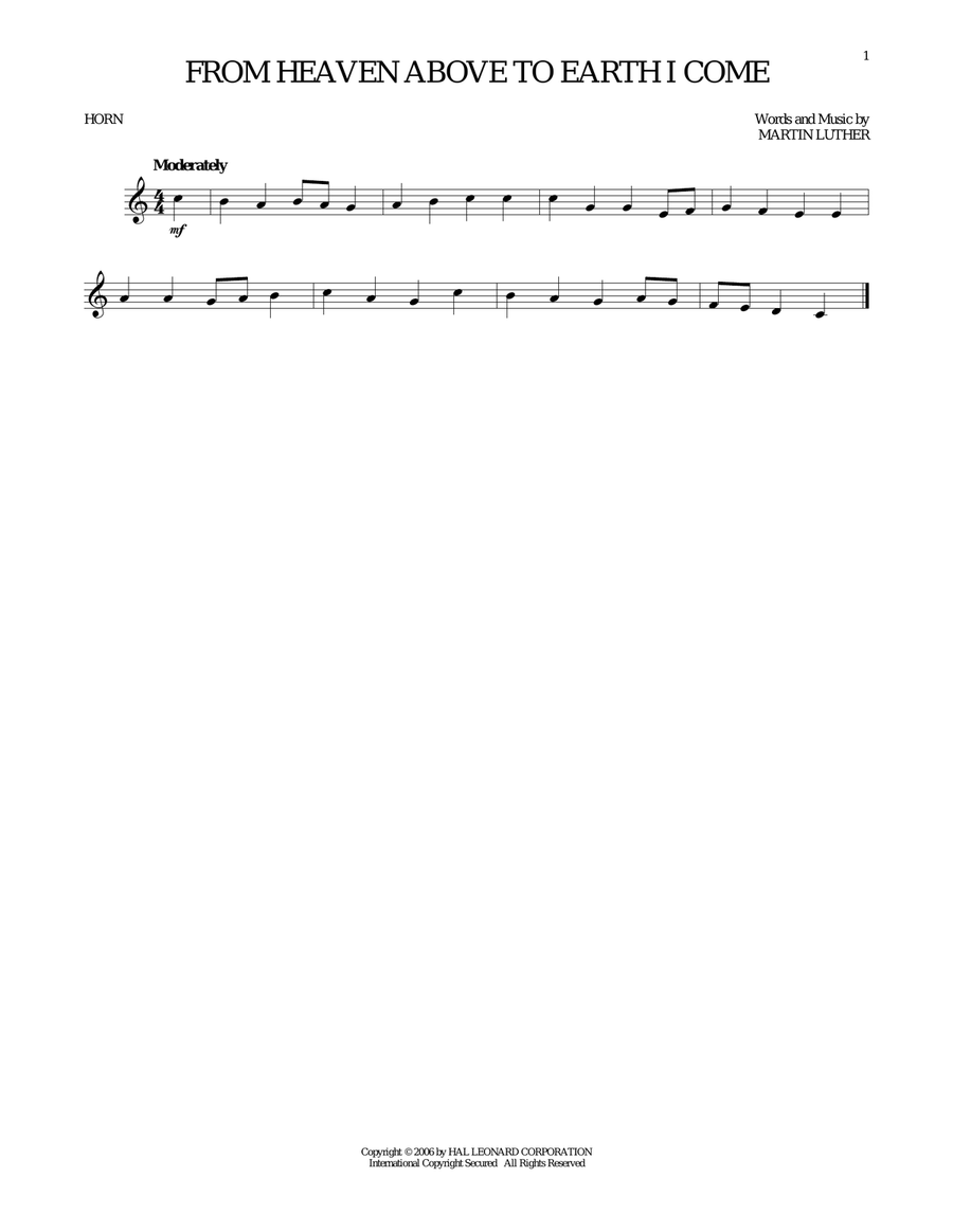 From Heaven Above To Earth I Come Horn Solo scores gallery preview page 1
