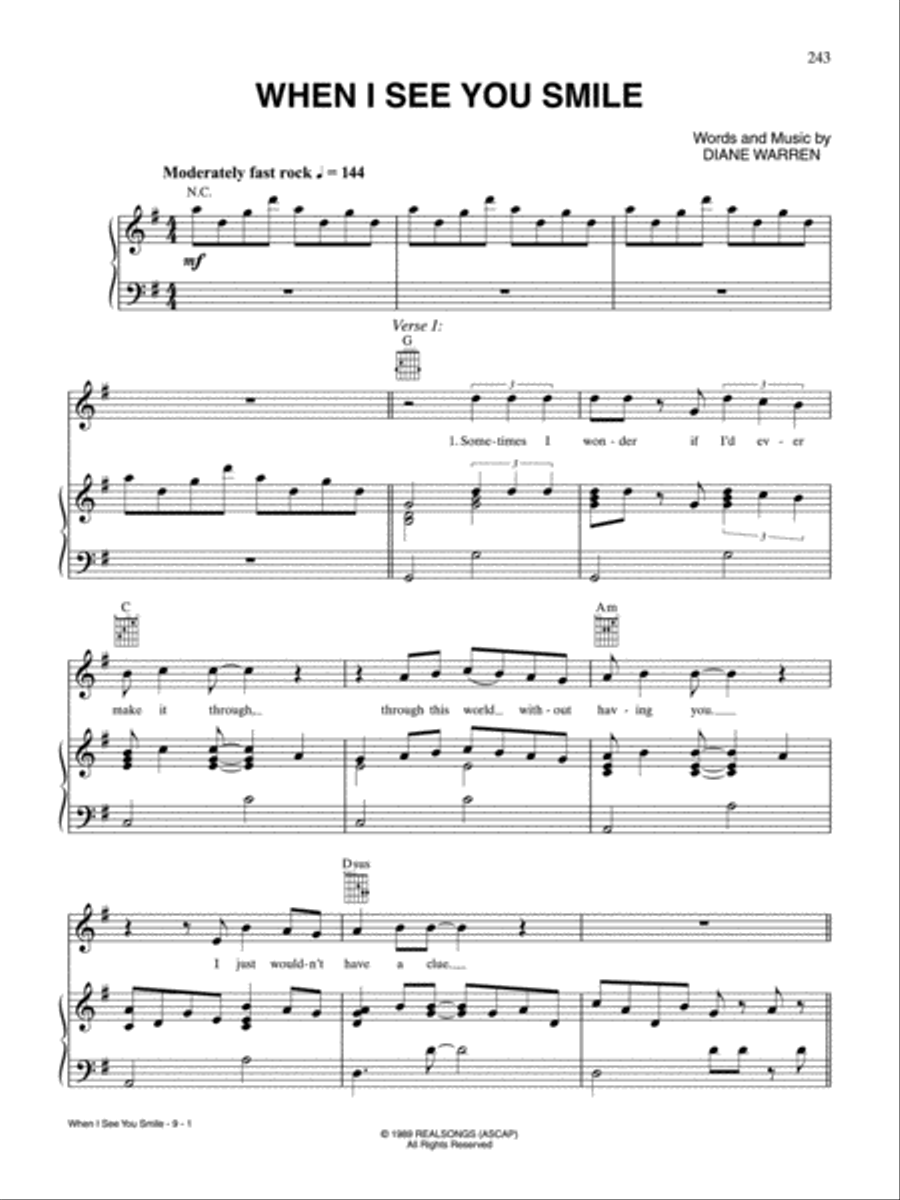 When I See You Smile Piano, Vocal, Guitar scores gallery preview page 1
