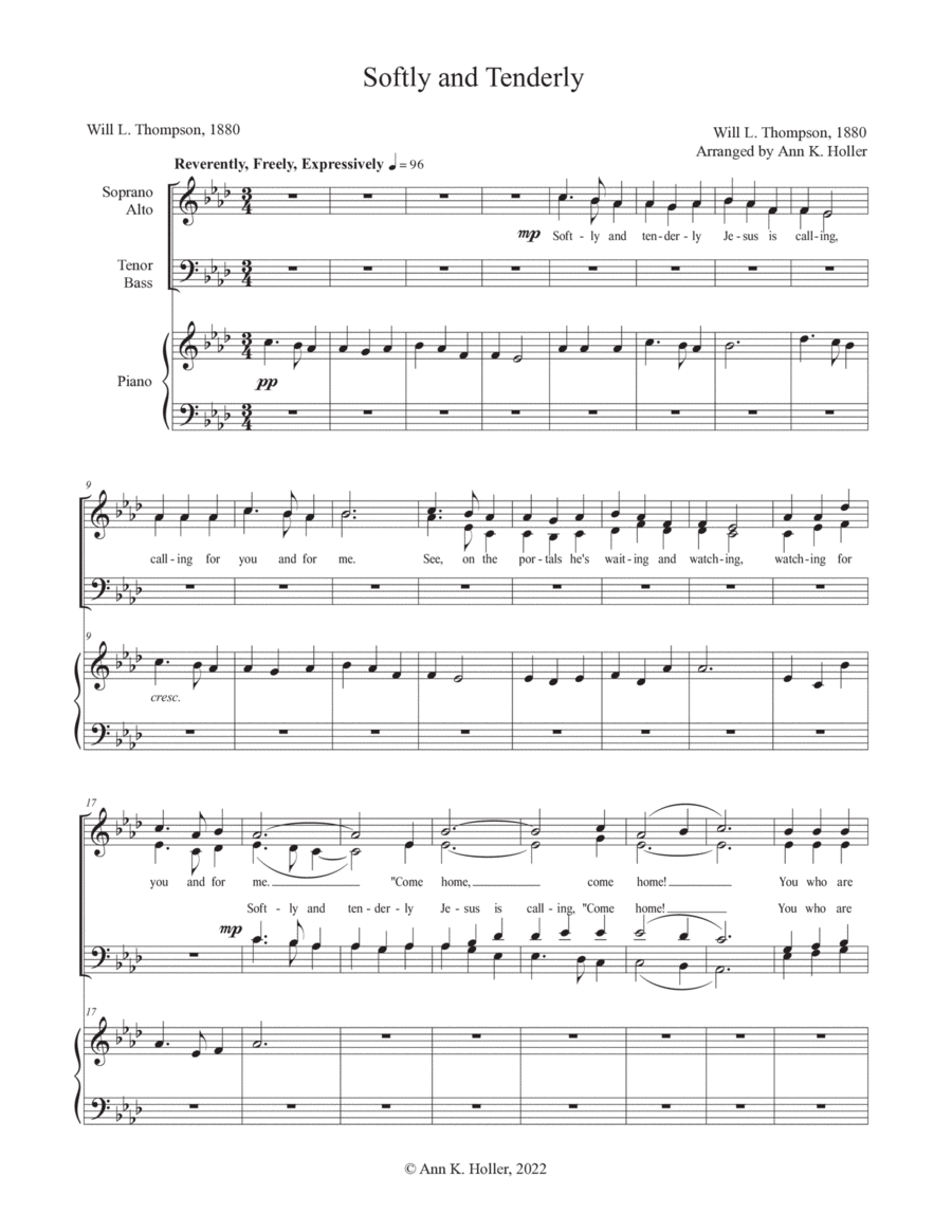 Softly and Tenderly 4-Part scores gallery preview page 1