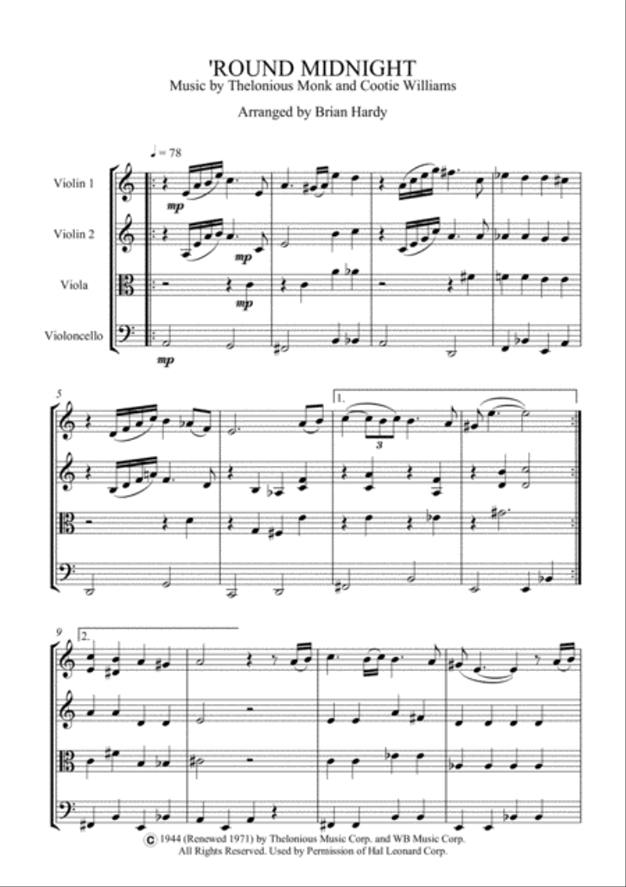 Round Midnight String Quartet scores gallery preview page 1