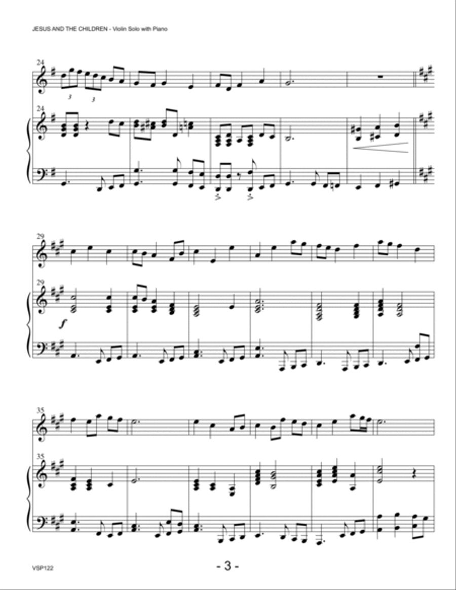 JESUS AND THE CHILDREN (medley of children's hymns) - VIOLIN SOLO with Piano Accompaniment Violin Solo scores gallery preview page 3