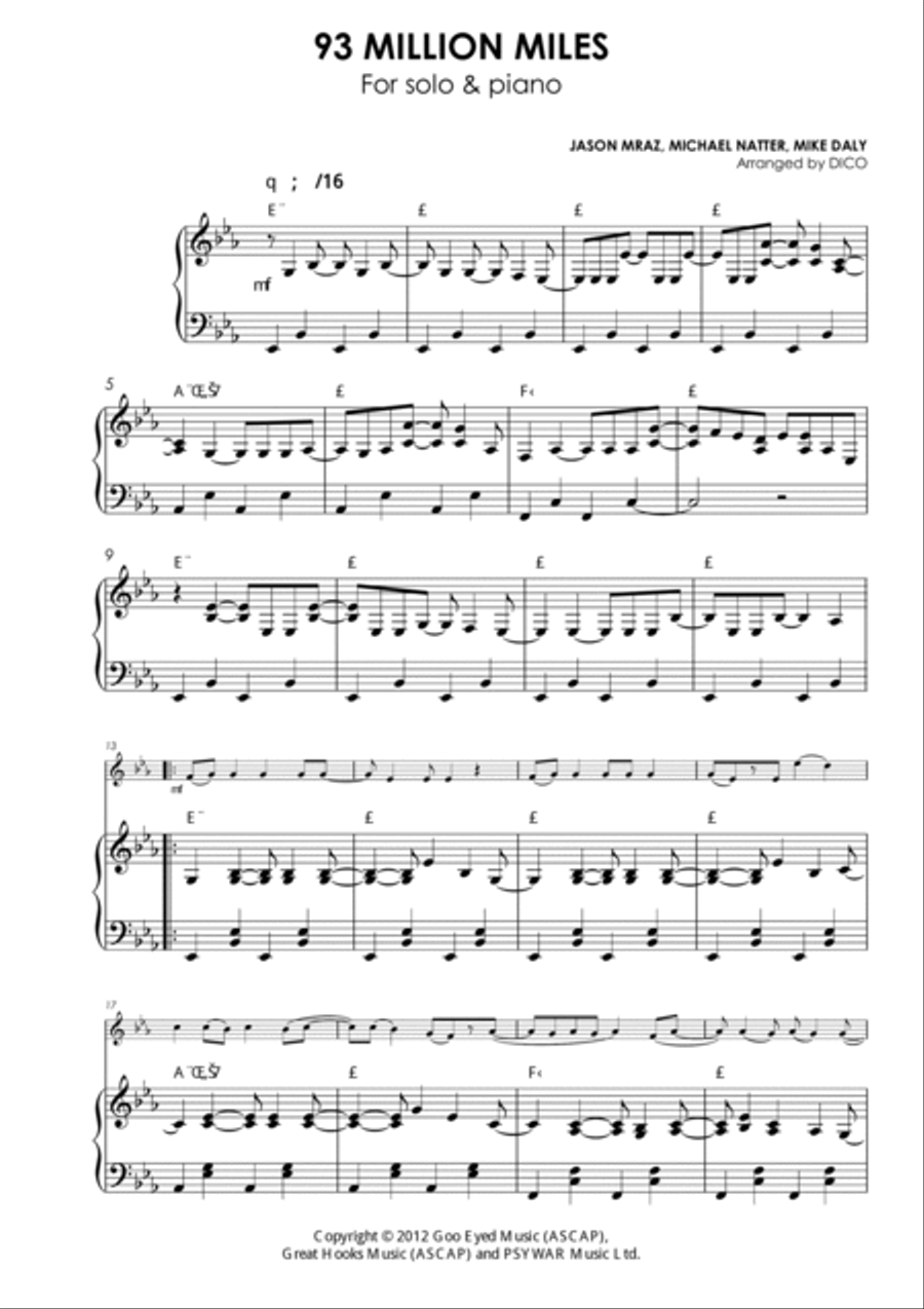 93 Million Miles Piano scores gallery preview page 2