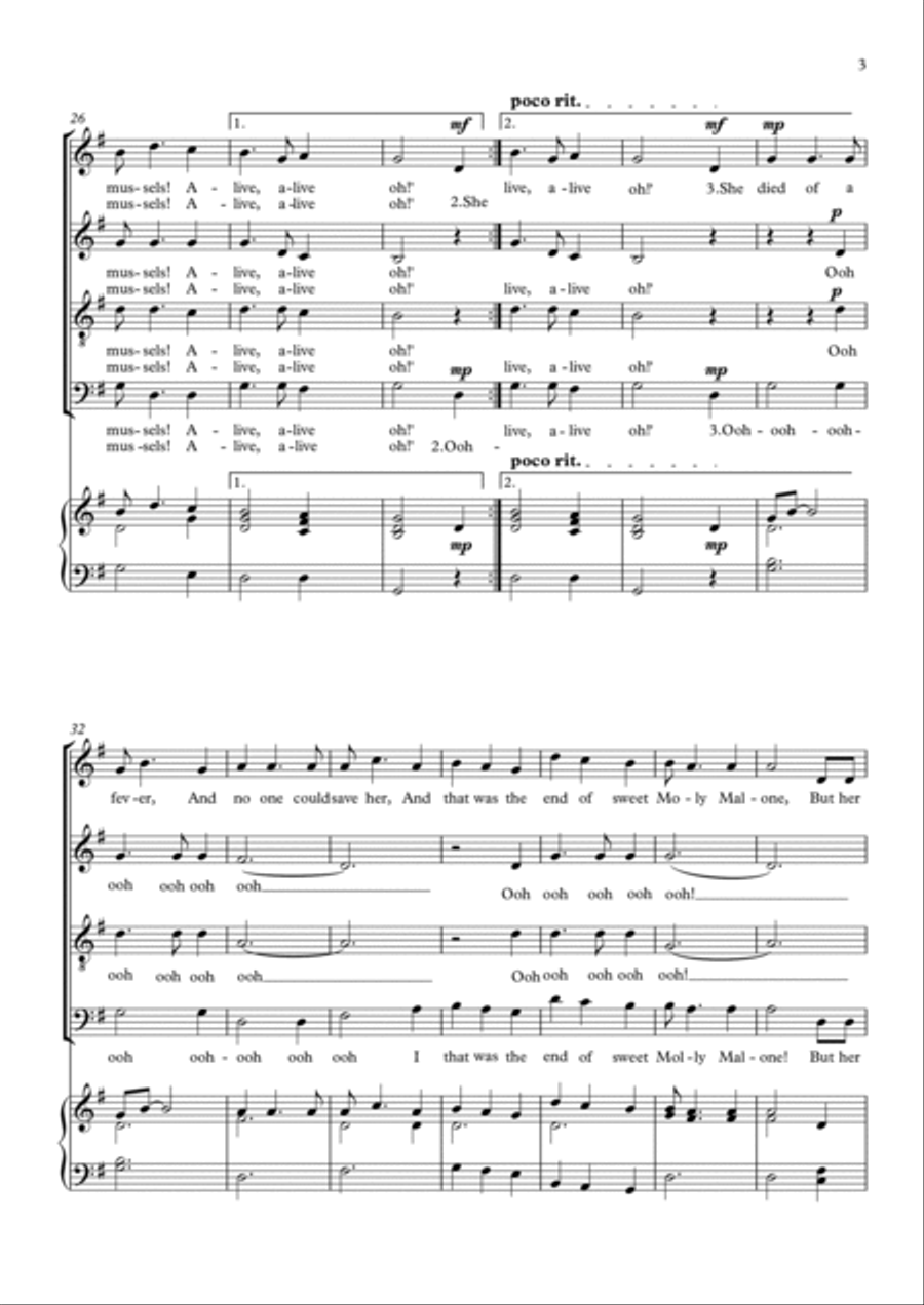 Cockles and Mussels, SATB plus piano 4-Part scores gallery preview page 3