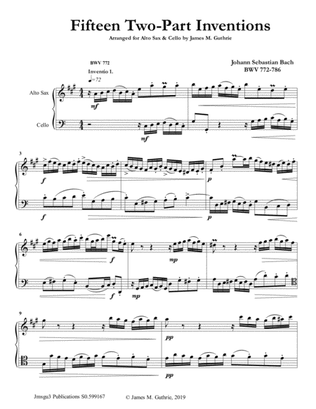 Bach: 15 Two-Part Inventions for Alto Sax & Cello Duo