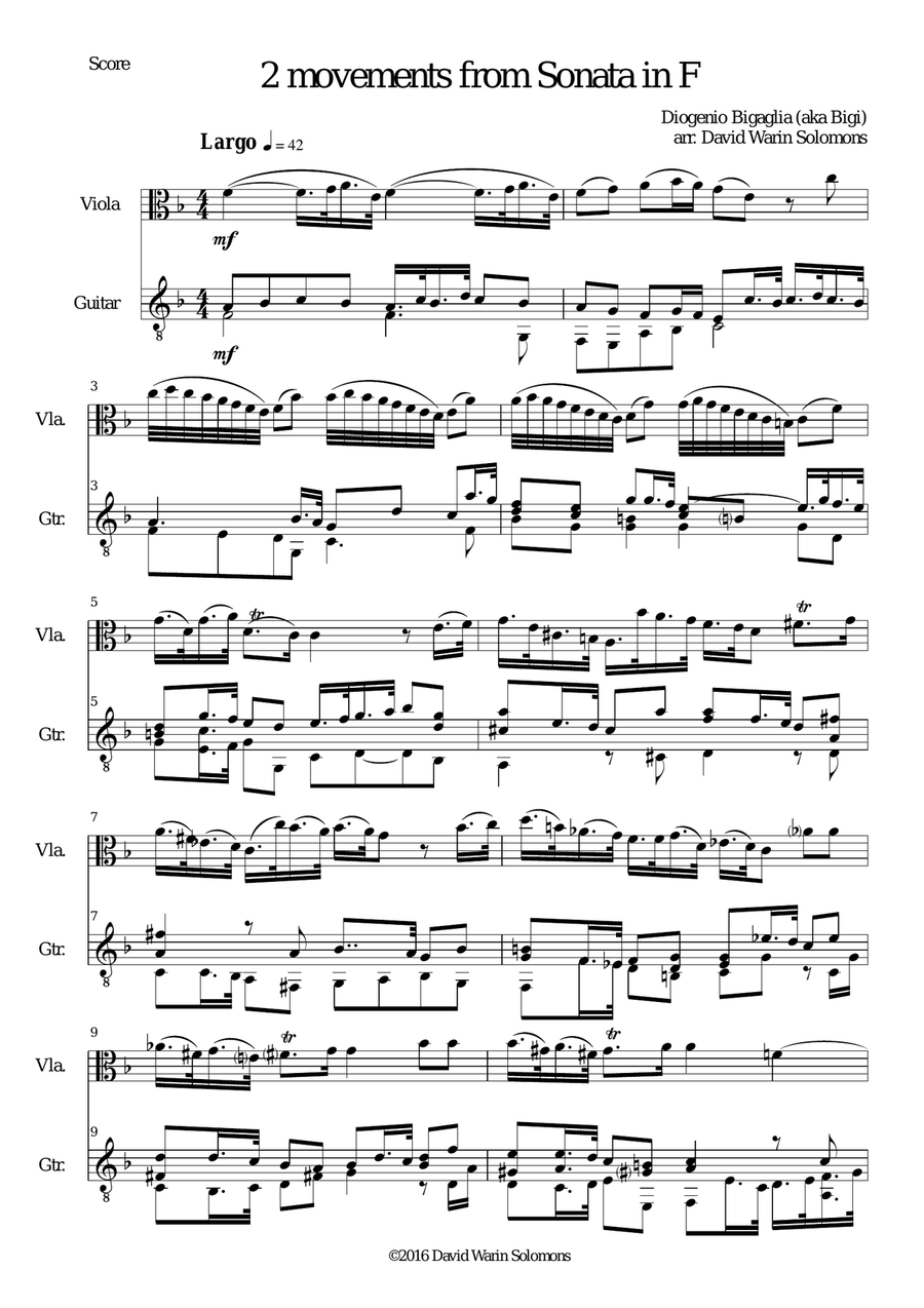 Sonata in F (first and last movements) for viola and guitar String Duet scores gallery preview page 1