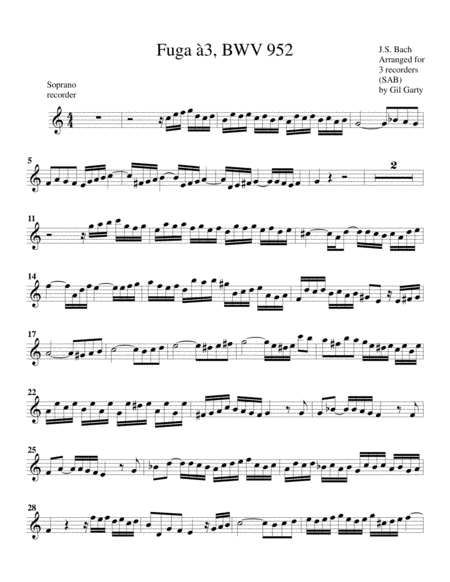 Fugue, BWV 952 (arrangement for 3 recorders)
