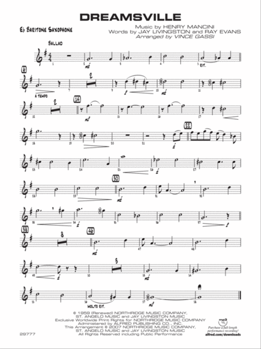 Dreamsville: E-flat Baritone Saxophone Jazz Ensemble scores gallery preview page 1