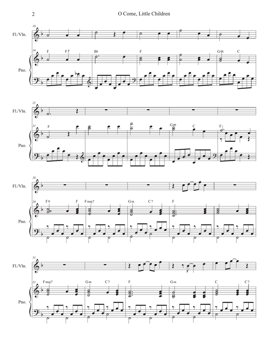O Come, Little Children (Flute or Violin solo and Piano) O Come, Little Children (Flute or Violin solo and Piano) Flute scores gallery preview page 3