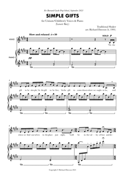 Simple Gifts (2-Part Round) Sheet music for Piano (Solo) Easy